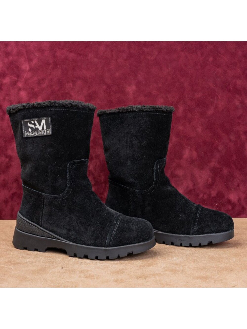Sam Edelman Women Kaylie Black Suede Comfort Fleece Lined Mid Boots sz 6US EUR36